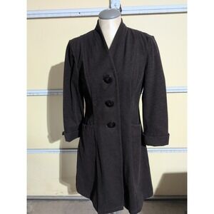 J Jill Womens Brown Fitted Knee Length Coat Chic Button Front Cotton Fall Sz XS